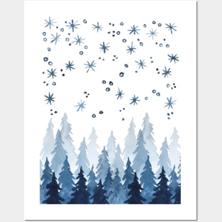 Pine trees in snowfall Posters and Art